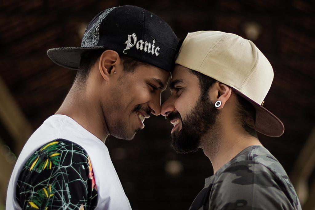 gay couple touching noses, Endorphin release