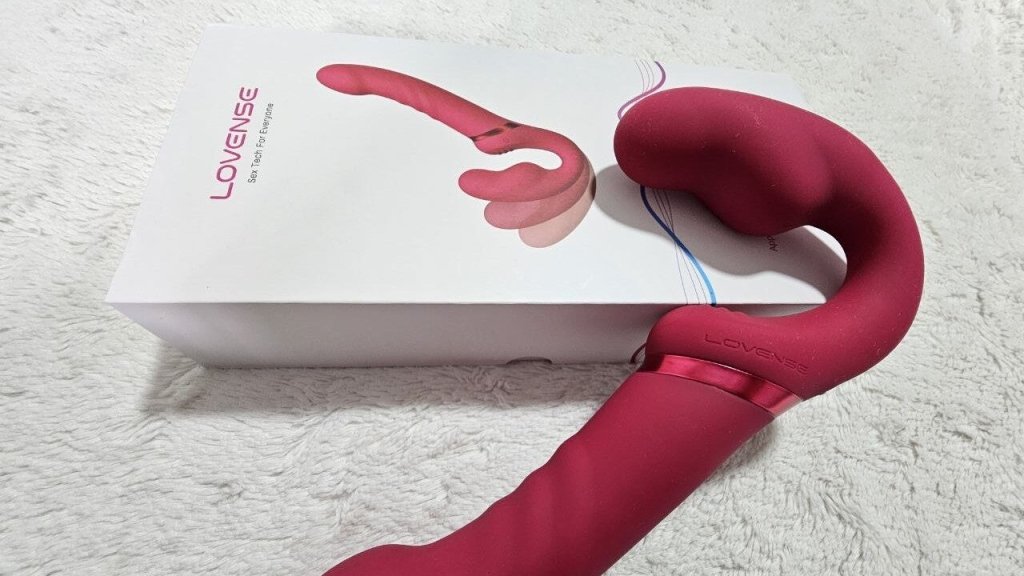 Lovense strapless strap on review, pink vibrating strap-on