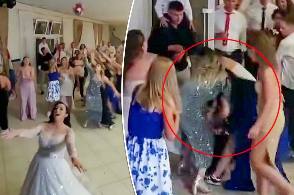 Bride throws bouquet, sparks wedding brawl: Video