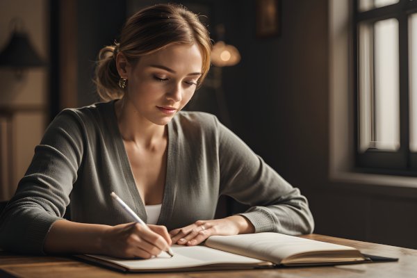 A woman is making a list