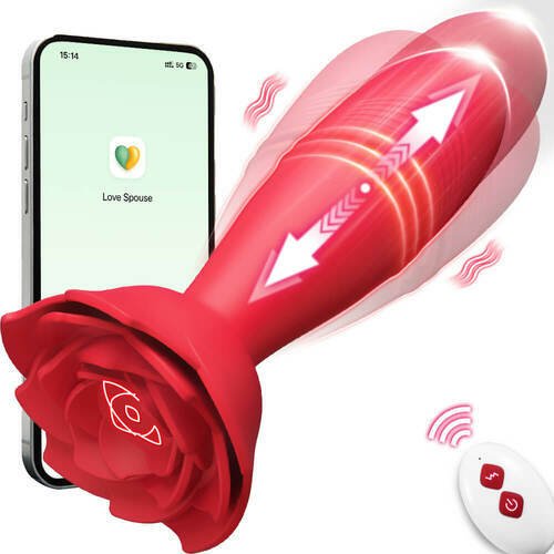 Rose Sex Toy Anal Plug APP Thrusting Vibrator, Remote Control