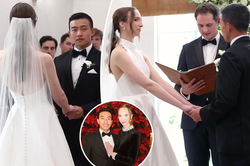 Bride struggles in oath while baby screams