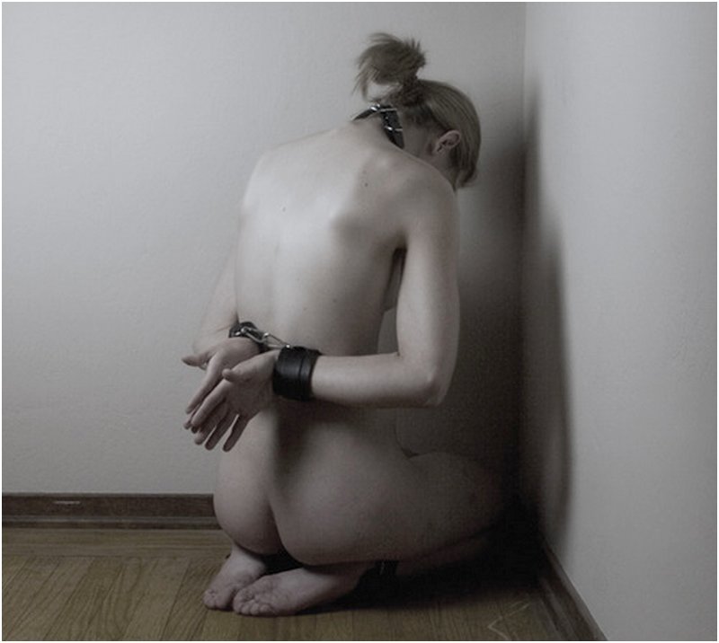 The bad behavioral sub had to shaky on her knees to complete her corner time before the punishment of spanking