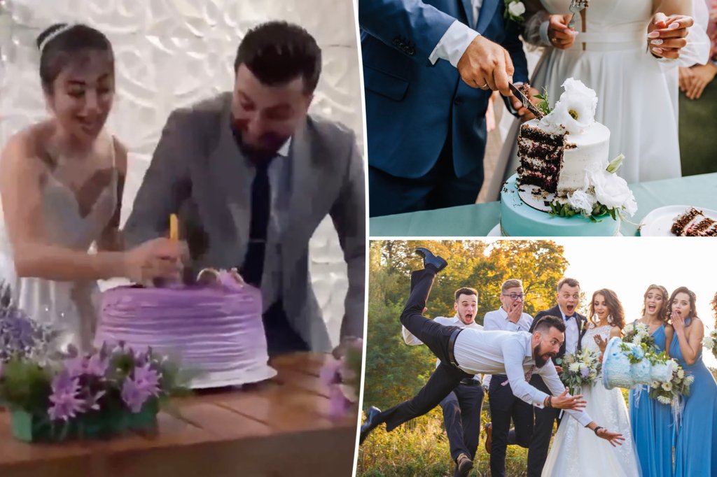 The groom tags a "bastard" to pull the cruel wedding day prank